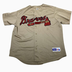 Majestic Atlanta Braves Baseball Jersey Mens XXL Tan Vintage USA